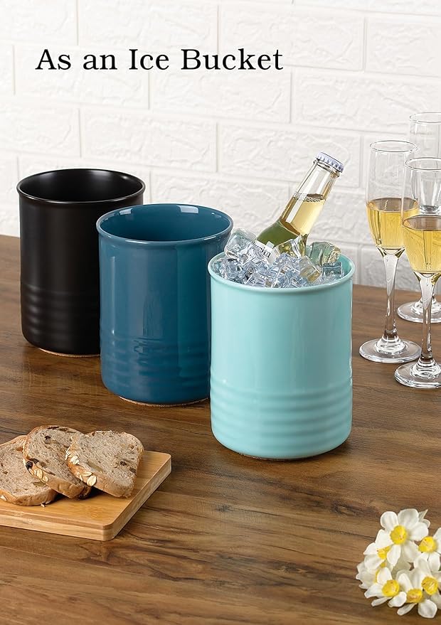 ABRUTY Utensil Holder, 6.7" Ceramic Kitchen Utensil Crock for Countertop Cooking, Modern Utensil Caddy Jar Organizer for Farmhouse Kitchen Counter Décor, Turquoise