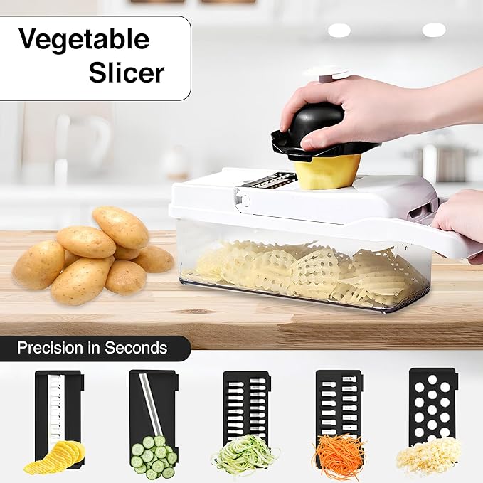 ISHKITCH 16-in-1 Vegetable Chopper & Mandoline Slicer – Multi-Blade Food Dicer, Onion Chopper, Veggie Cutter with Stainless Steel Blades, Dishwasher Safe Kitchen Tool