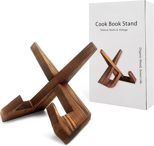 2 Pcs Rustic Cookbook Holder Stand for Kitchen, Recipe Book Holder for Kitchen Counter, Wooden Kitchen Book Holder, Rustic Cook Book Holder Stand with Natural Wooden Grains (2 in Brown)