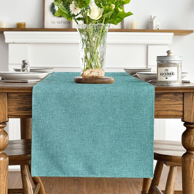Artoid Mode Turquoise Aqua Table Runner, Seasonal Summer Washable Kitchen Dining Table Decoration for Home Party Decor 13x60 Inch