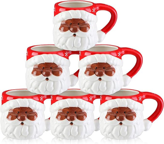 Sliner 6 Pcs 11oz Black Santa Mug Christmas African Santa Ceramic Mug Vintage African Coffee Cup Christmas Themed Design Cup Set for Coffee Tea Hot Chocolate Presents