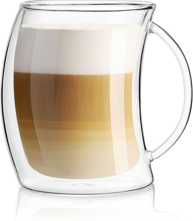 JoyJolt Caleo Collection Double Wall Insulated Glass Coffee Cups (Set Of 2) -13-Ounces