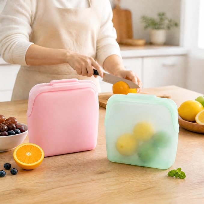 STHF Everbag Reusable Silicone Food Storage Bags — Leak‑Proof, Upright Freezer & Sous‑Vide Safe, Odor‑Proof, High‑Temperature Resistant Food Storage Bags