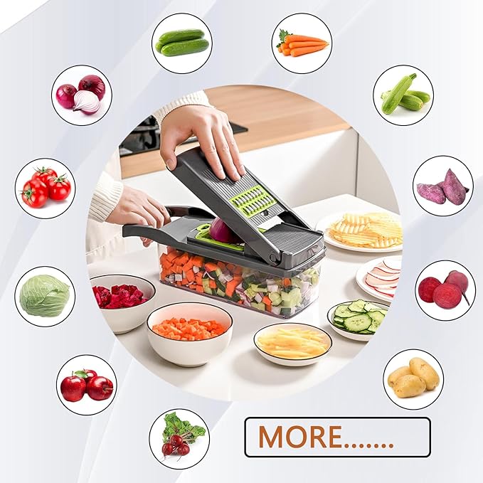 Pro Multifunctional Food Chopper - 13 in 1 Veggie Slicer, Dicer, Cutter for Onions, Carrots, Garlic and More,With 8 Blades,Vegetable Chopper