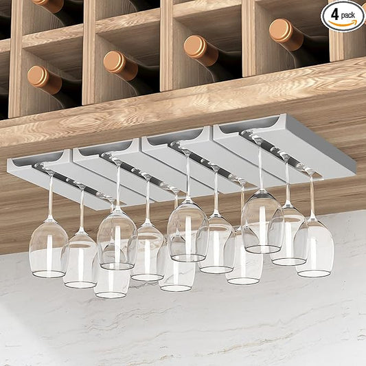 Wine Glass Holder Under Cabinet, 4 Pack, White