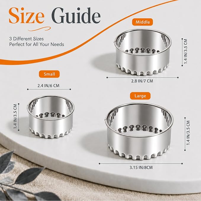 Biscuit Cutters, Round Cookie Cutters/Stainless Steel Dumpling Cutters/Cake Pastry Cutters/Scone Cutters Molds stamps for Cooking Baking (3Pcs, Fluted Edge)