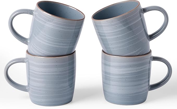 famiware Coffee Mugs Set of 4, Meteor 13 oz Ceramic Mug Cup Set with Handle for Coffee, Tea, Cappuccino, Latte, Milk, Blue Gray
