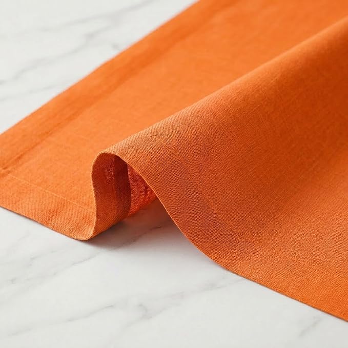 Solino Home Linen Table Runner 108 Inches Long - 100% Pure Linen Persimmon Orange Dining Table Runner 14 x 108 Inch for Spring, Summer - Fete