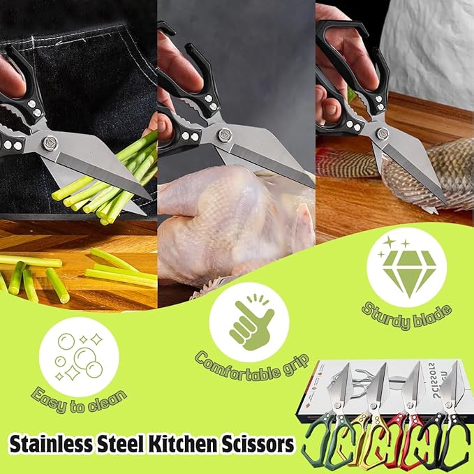 Multifunctional Heavy-Duty Kitchen Shears, Heavy Duty Kitchen Scissors with Ergonomic Handle,High-Carbon Steel Japanese Scissors for Chicken,Meat,Seafood,Bone Cutting (1*Black)