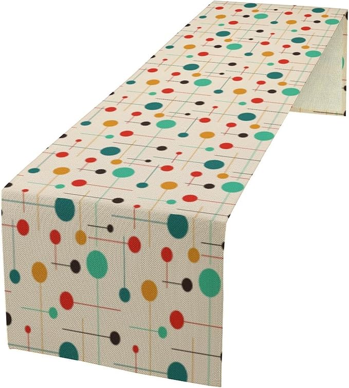 Mid Century Modern Table Runner, 1970s Geometric Pattern Contemporary Style Table Runner Country Farmhouse Cottage Linen Table Decoration for Home Kitchen Dining,13" x70