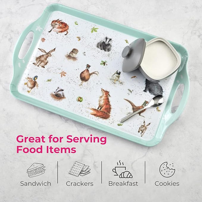 Pimpernel Wrendale Designs Collection Large Handled Tray | Serving Tray for Lunch, Coffee, or Breakfast | Made of Melamine for Indoor and Outdoor use | Measures 18.9" x 11.6" | Dishwasher Safe