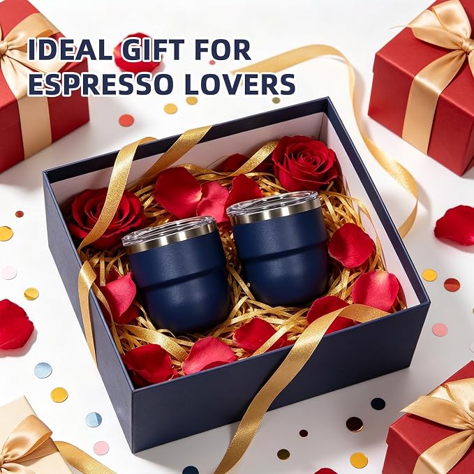 CHLJAR 4oz Stackable Cup, Vacuum Insulated Espresso Cup Set of 2, Espresso Shot Glass for Coffee, Double Wall Stainless Steel Mini Tumbler Shot Glasses with Straw and Lid