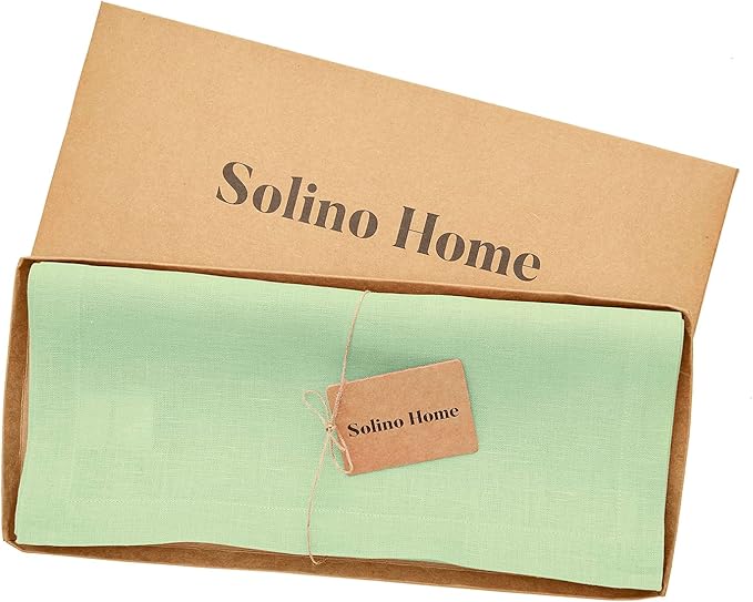Solino Home Linen Table Runner 108 Inches Long - 100% Pure Linen Pastel Green Table Runner 14 x 108 Inch for Spring, Summer - Fete