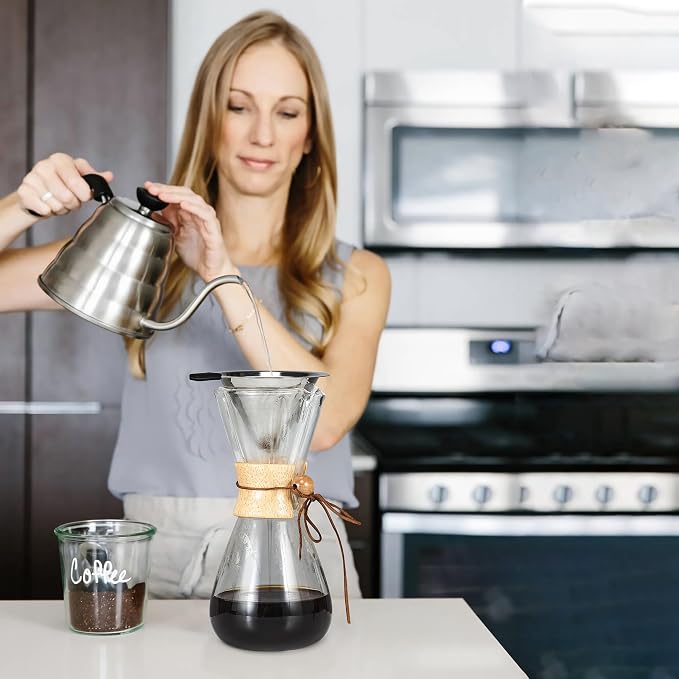 Pour Over Coffee Dripper Slow Drip Paperless Coffee Filter, Double Mesh Stainless Steel Pour Over Coffee Maker for Single Cup Brew Reusable Cone Filter, Coffee Drip Cone, Fine Mesh Strainer(1-2 Cup)