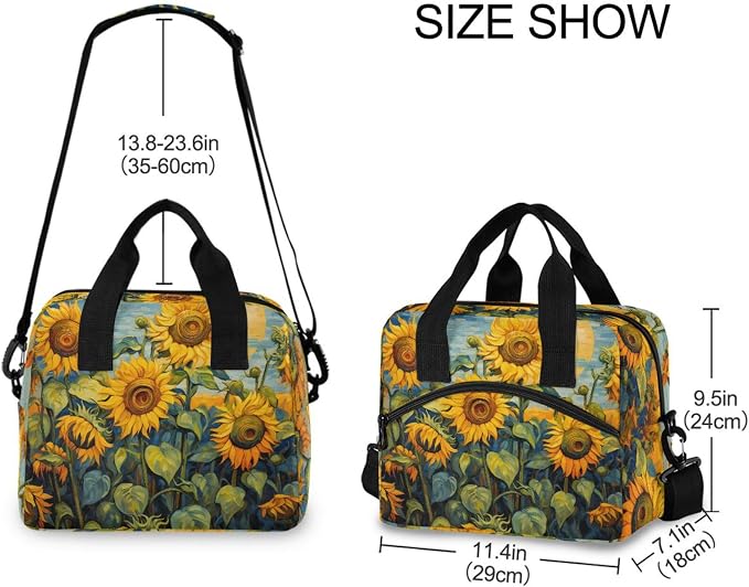 ALAZA Vintage Yellow Sunflower Print Insulated Lunch Bag for Women Men Reusable Lunch Box Tote Bag Adjustable Shoulder Strap Cooler Bag Leakproof Work Picnic