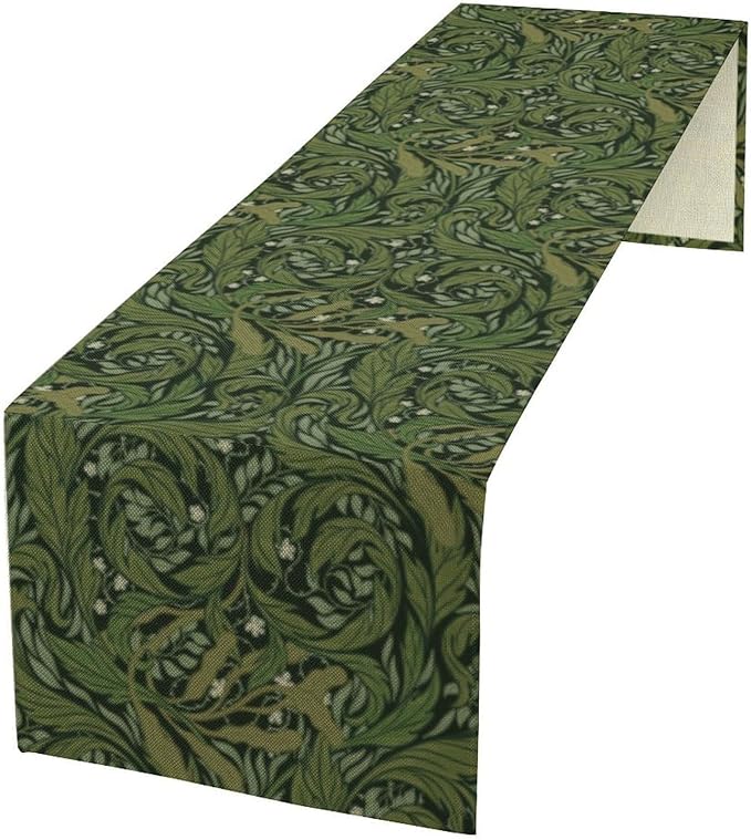 William Morris Table Runner,Vintage Boho Green Botanical Leaves Print Decor Table Runner for Home Indoor Outdoor Kitchen Holiday Birthday Party Wedding Decor 13x120 Inch