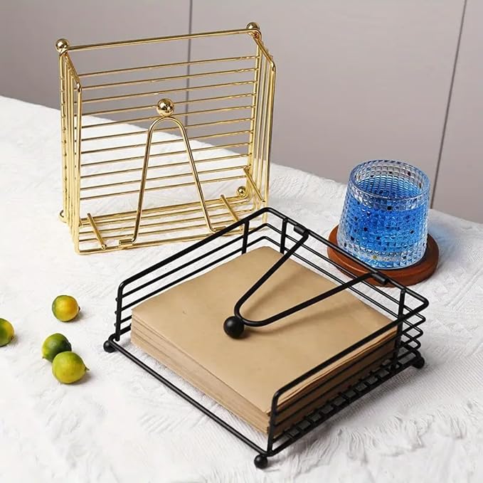 Gold Napkin Holder Modern Square Metal Flat Napkin Storage Stand Holder with Weighted Pivoted Arm for Outdoor Farmhouse Wedding Party Hotel(2pcs,Gold)