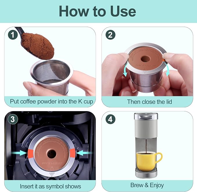 RETHONE K Cup Reusable Coffee Pods Compatible with Keurig 1.0 & 2.0 Coffee Machines, Stainless Steel Reusable K Cups Brewers Refillable K Cups (4 Pack)
