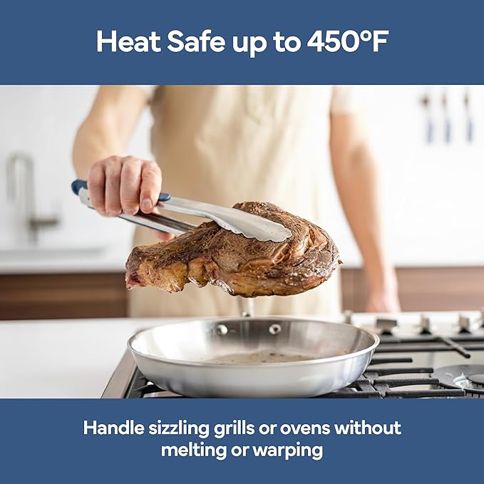 Misen Kitchen Tongs - Dishwasher Safe, Heavy Duty - Precision Stainless Steel Grilling Tool - Heat Resistant - Perfect for Serving and Air Frying - 9.5 Inch | Blue