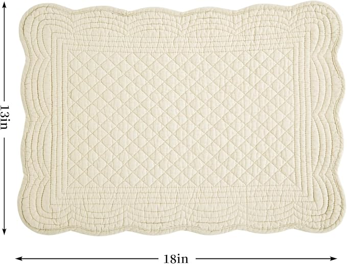 HOMBYS Quilted Placemats Set of 6 Washable-13x18 inches Rectangular Placemats for Kitchen Table-100% Cotton Fabric Rectangular Table Mats, (Flax)
