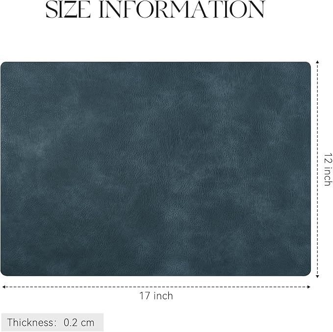 MOSAYT Vinyl Placemats Set of 12-12 X 17 Inch - Faux Leather 100% Waterproof Oil-Proof Wipeable PU Place Mats, Heat Resistant Reversible Table Mats for Kitchen, Dining, Outdoor, Navy Blue