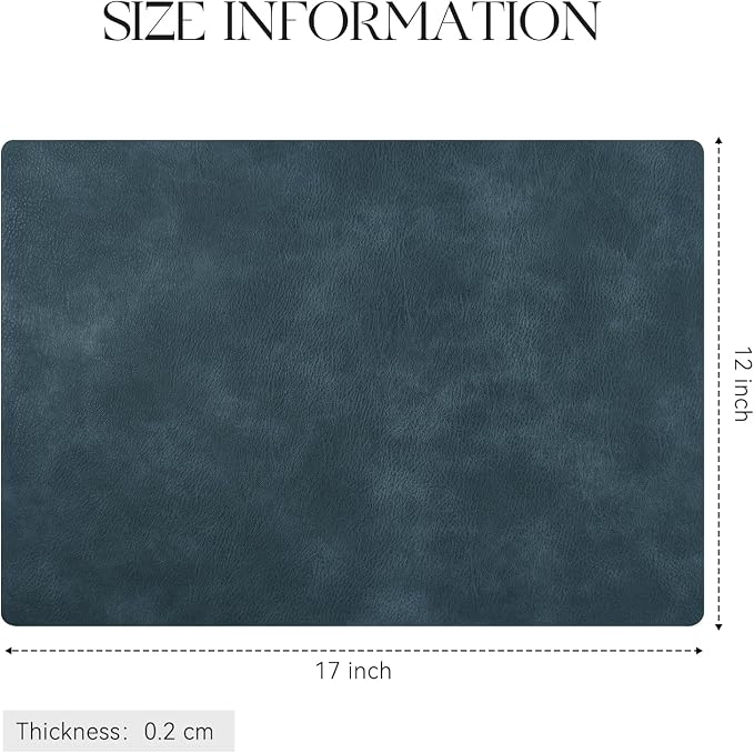 MOSAYT Vinyl Placemats Set of 4-12 X 17 Inch - Faux Leather 100% Waterproof Oil-Proof Wipeable PU Place Mats, Heat Resistant Reversible Table Mats for Kitchen, Dining, Outdoor, Navy Blue