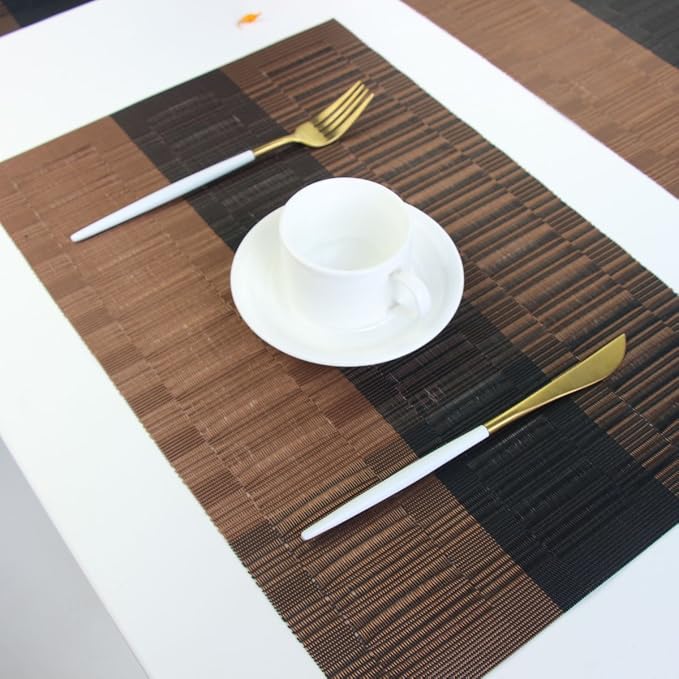 Table Placemats Set of 6 with Table Runner Washable Table Mats Easy to Clean PVC Placemat (1 Table Runner and 6 Placemats, Coffee)