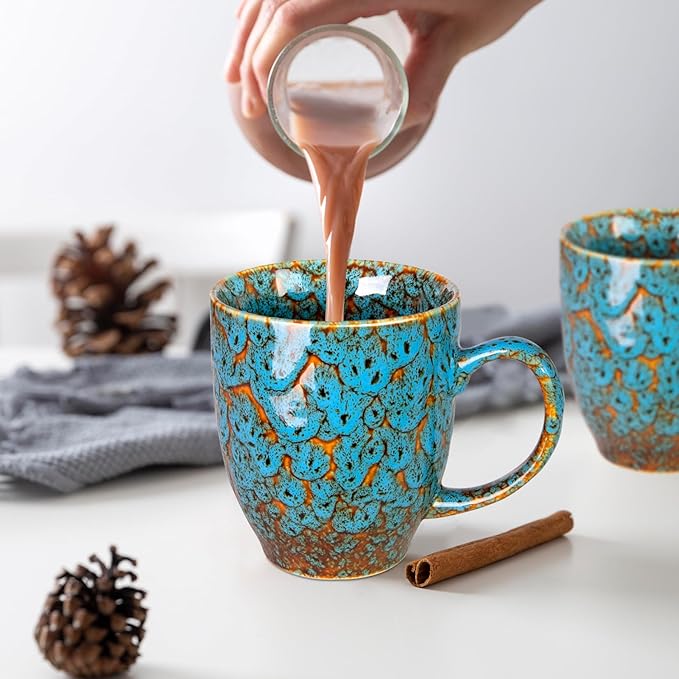 Durable 16 oz Ceramic Blue Coffee Mug, Large Coffee Cup with Ergonomic Handle, Ideal Tea Mug for Home, Office, Gift, Dishwasher & Microwave Safe (coffee, Tea, Hot Cocoa, Latte Cup)