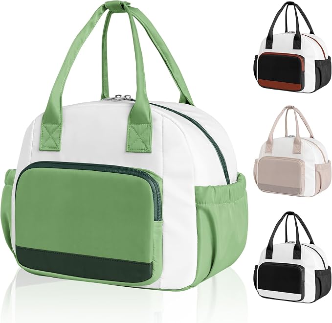 Stylish Color-blocked Lunch Bag for Women, Leakproof Lunch Box for Adult Girls, Large Capacity Reusable Lunch Box for Work Picnic Travel (Green with Off White)