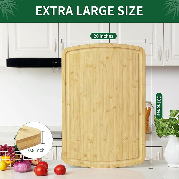 GarveeHome Extra Large Bamboo Cutting Board, 30.1 x 20 in Wooden Chopping Board for Kitchen, Butcher Block with Juice Groove and Handles, Stove Top Cover, Over Sink Noodle Board