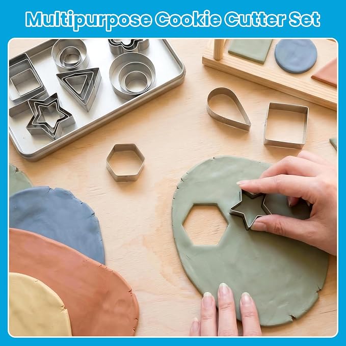 Fireboomoon 30 Pcs Mini Cookie Cutter Set, Stainless Steel Small Geometric Cutters (Star, Heart, Flower, Circle & More), Tiny Biscuit Mold for Kids, Fondant, Fruit, Sandwich & Clay, with Storage Box