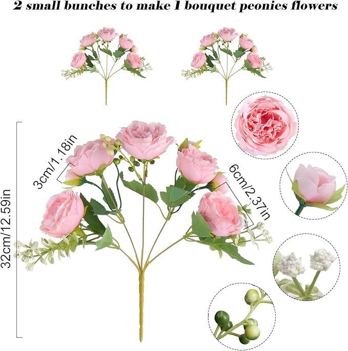 Artificial Peonies Silk Flowers, Pink Faux Peony Bouquet 2 Bundles Florals Arrangements for Farmhouse Home Boho Wedding Table Centerpiece, Fake Plastic Flower Bulk for Vase Decoration (Light Pink)