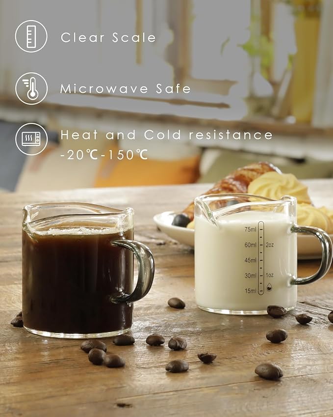 LIBWYS 2x75ml(2.5oz) Glass Measuring Cup, Espresso Cups V-Shaped Mouth with Handle, Heat-resistant Borosilicate Glass Liquid Measuring Cup