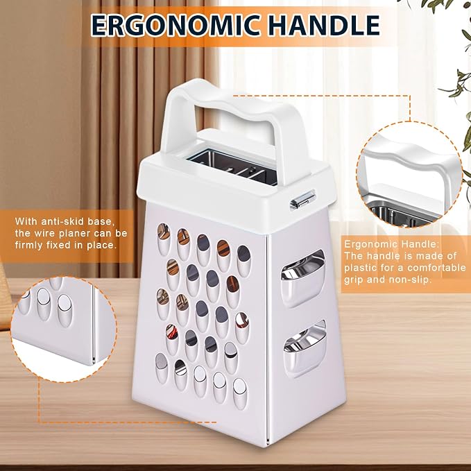 ElevateTech Mini Cheese Grater, 3 Pcs Stainless Steel Box Grater with Handle Professional Cheese Slicer Graters for Kitchen Slicer Cheeses Gingers Vegetable Dishwasher Safe (White)