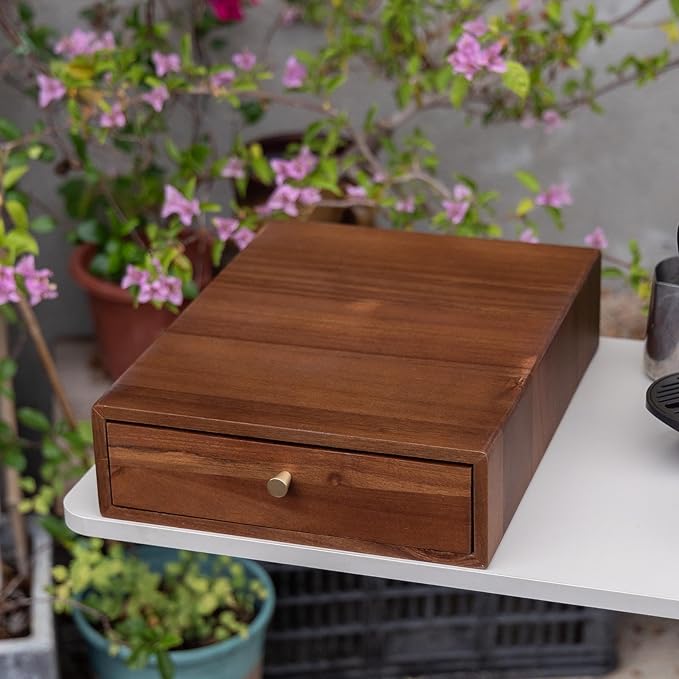 Acacia Wood Coffee Pod Drawer Compatible with Nespresso Vertuo, Pods Holder, Pod Organizer Tray, Storage, Stand, Container, Capsule Holder for Coffee Bar Countertop, 40 Big or 60 Small Pods Capacity