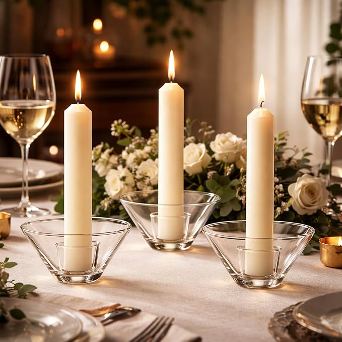 Smtyle Clear Short Candlestick Holders, Glass Tea Light Candle Holders, Set of 3 Candle Holder for Both Wax Taper Candles and Tealights, Small Modern Minimalist Table Centerpieces for Home Decor