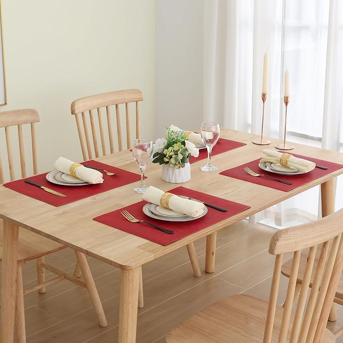 Homaxy Faux Leather Heat Resistant Placemats for Dining Table Set of 6, Waterproof Wipeable Washable PU Table Mats, Easy to Clean Anti-Slip Place Mats, 11.8" x 17", Red