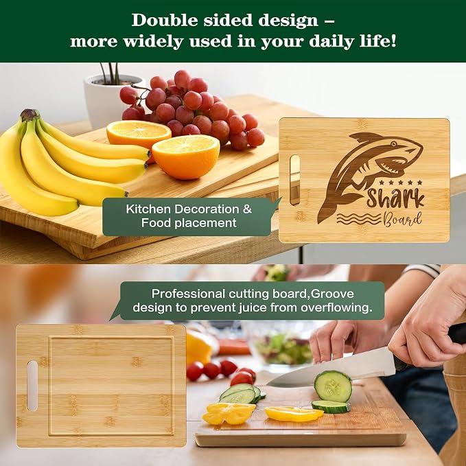 Shark Charcuterie Boards, Shark Board for Man, Funny Charcuterie board, Bamboo Wooden Cutting Board, with Hanging Hole, Juice Grooves