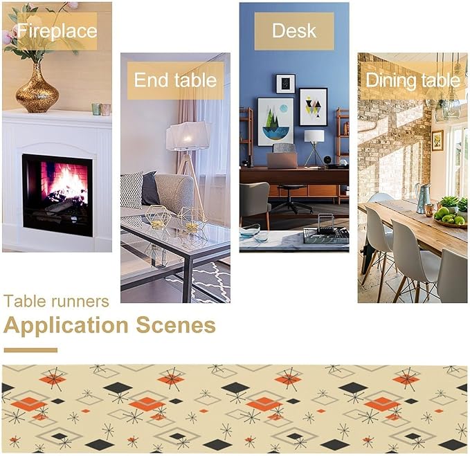 Mid Century Table Runner,Retro 1950s Modern Atomic Abstract Geometric Table Runner for Home Indoor Outdoor Kitchen Holiday Birthday Party Wedding Decor 13x60 Inch
