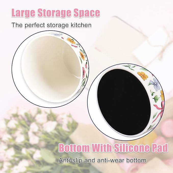 JarThenaAMCS Spring Floral Bow Ceramic Utensil Holder Pink Bow Flower Utensil Crock for Home Kitchen Countertop Storage Organizer Container