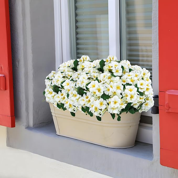 Hananona 12 Pcs Artificial Geranium Flowers for Outdoors Geranium Silk Flowers Outdoor UV Resistant Garden Plants Faux Flowers for Home Kitchen Table Centerpieces Decor (12, Snow White)