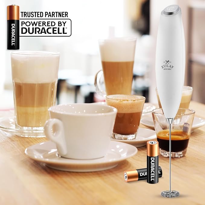 Zulay Powerful Milk Frother for Coffee with Upgraded Titanium Motor - Handheld Electric Whisk, Milk Foamer, Mini Mixer & Coffee Blender for Frappe, Latte, Matcha, No Stand - Elegant White
