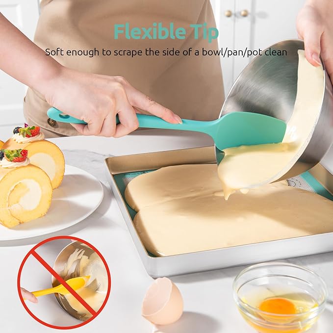 U-Taste Flat Spatula & Spoon Spatula: 11.38in 600ºF Heat Resistant Silicone Bowl Scraper, Flexible Rubber Kitchen Cooking Mixing Utensil with Upgraded Non-Stick Surface (Set of 2, Aqua Sky)
