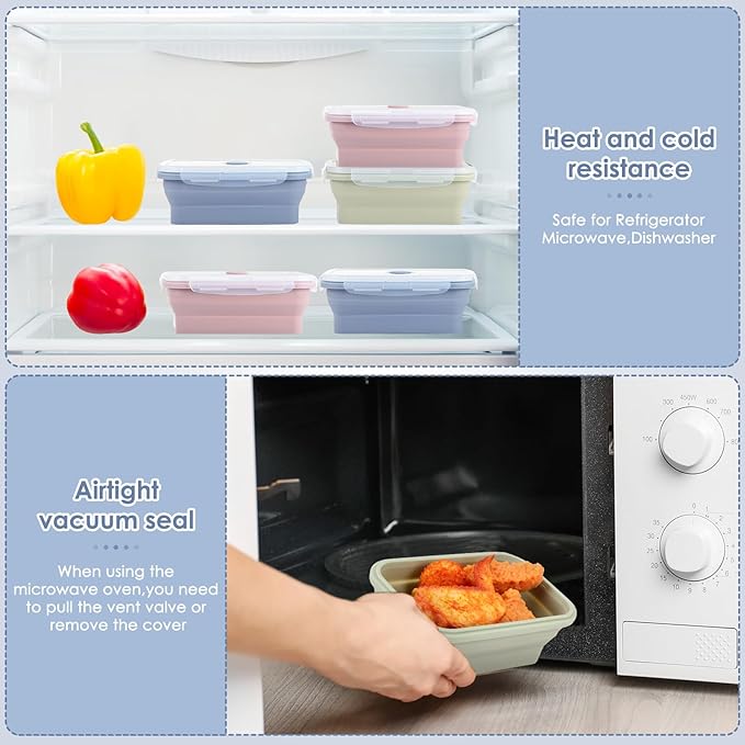 Mifoci 6 Pcs Silicone Containers for Food Collapsible Food Storage Containers with Airtight Lids Stacking Leftover Foods Storage Lunch Box for Freezer Microwave Dishwasher Safe(Morandi,27 oz)