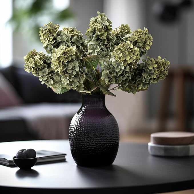 Ttranewsoo Green Hydrangea Artificial Flowers,Fake Fall Flowers Silk Hydrangea with Stems,Fall Faux DIY Floral for Table Vase,Hydrangeas Bouquet Indoor and Outdoor Decoration 24"（ Green） 8pcs No Vase