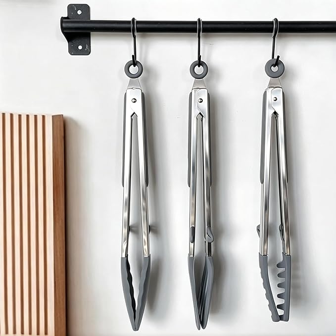 Tongs for Cooking, 12" Kitchen Tongs with Silicone Tips, Food Grade Serving Tongs Set of 3, Grey