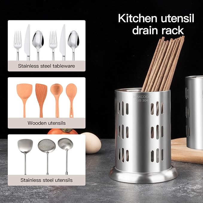 Stainless Steel Chopstick Holder, 18/8 Stainless Steel Utensil Holder for Countertop, Round Drain Holes