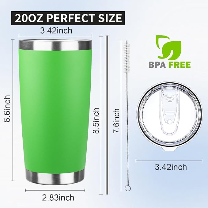 20oz Tumbler with Lid and Straw Double Wall Powder Coated Vacuum Insulated Coffee Tumbler Stainless Steel Insulated Travel Coffee Mug Spill-Proof Thermal Cup for Hot and Cold Beverage,Avocado Green