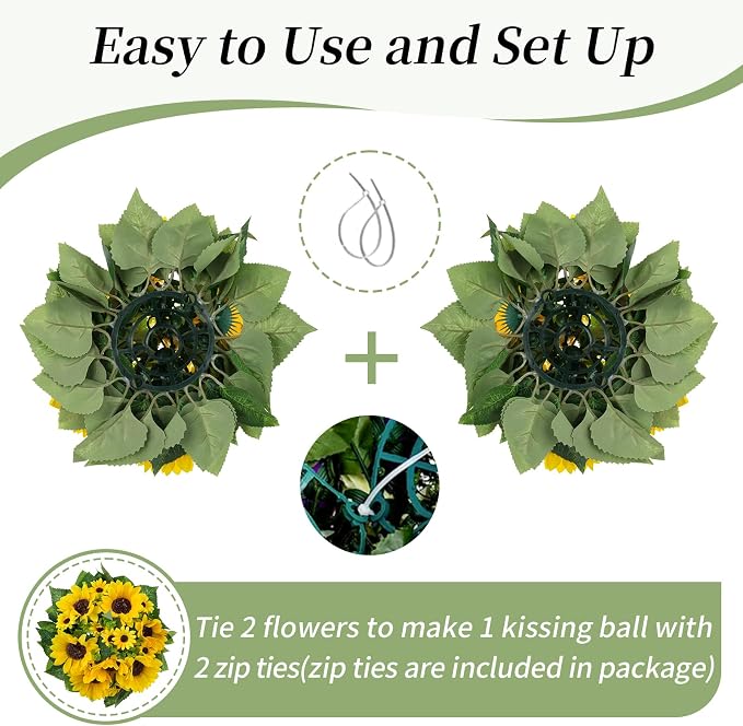 BLOSMON Sunflowers Artificial Flowers Ball - 10 Pcs Fake Yellow Sunflower Flowers CenterPieces Decoration for Wedding Table - Silk Kissing Floral Arrangements for Home Party Event DIY Decor | Wedding Table Decoration Artificial Floral Arrangements - Fa...