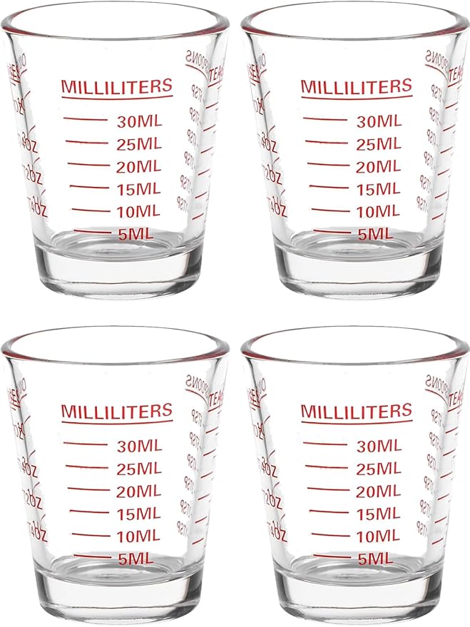 Shot Glass Measuring Cup | Non Fading Set of 4 | Bar Bartender Accessories, Jigger for Bartending